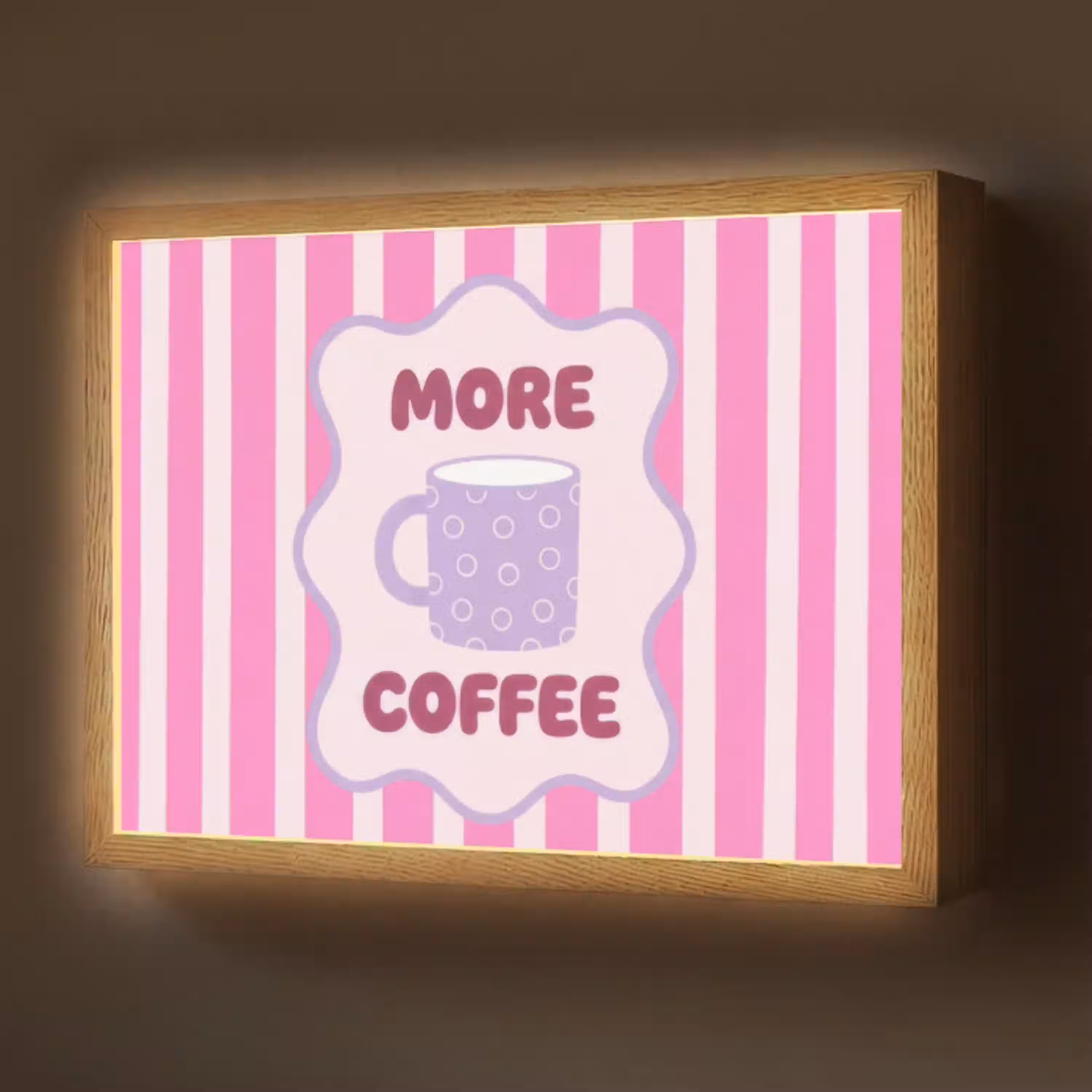 More coffee - Roze - Paars - Strepen - Mok Light Box met batterij (Wandlamp) middel -z3d_website