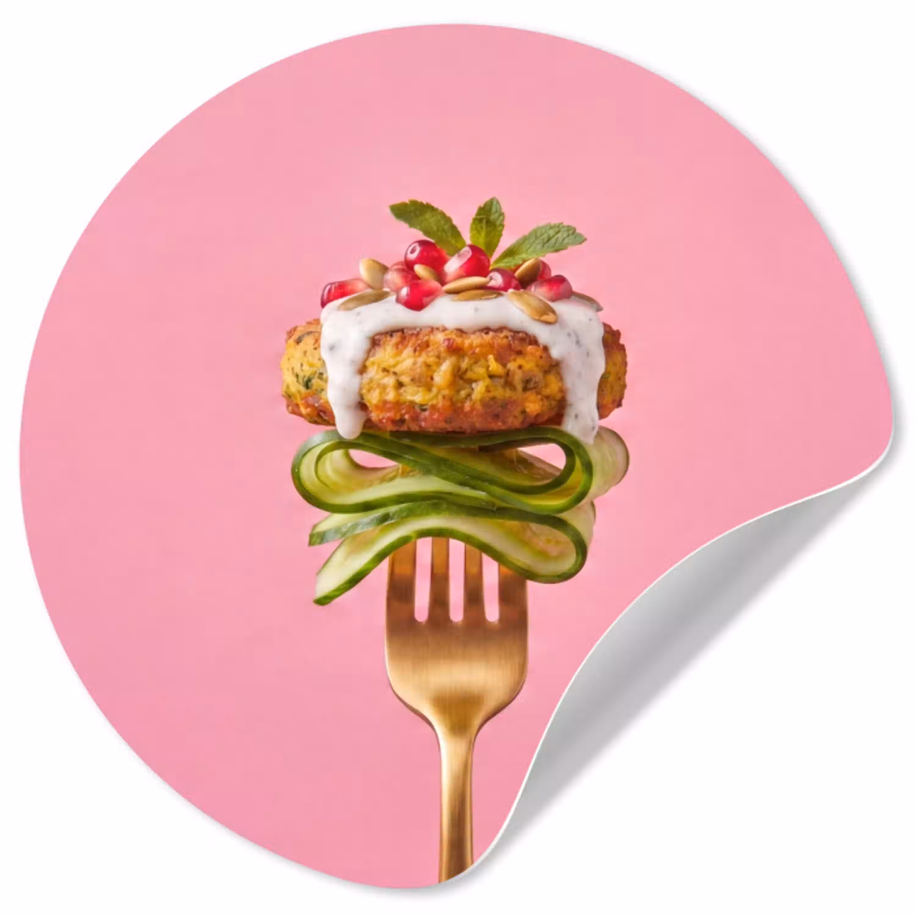 Eten - Vork - Roze Wandcirkel behangsticker klein -3d