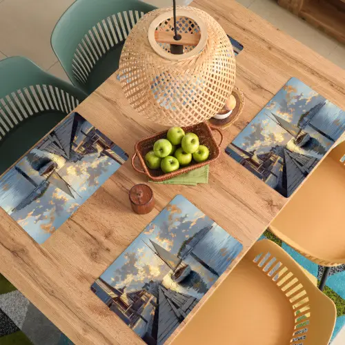 Zeilboot - Zon - Pier - Hout Placemat vinyl groot -zzsfeer5_Kitchenyeah-website