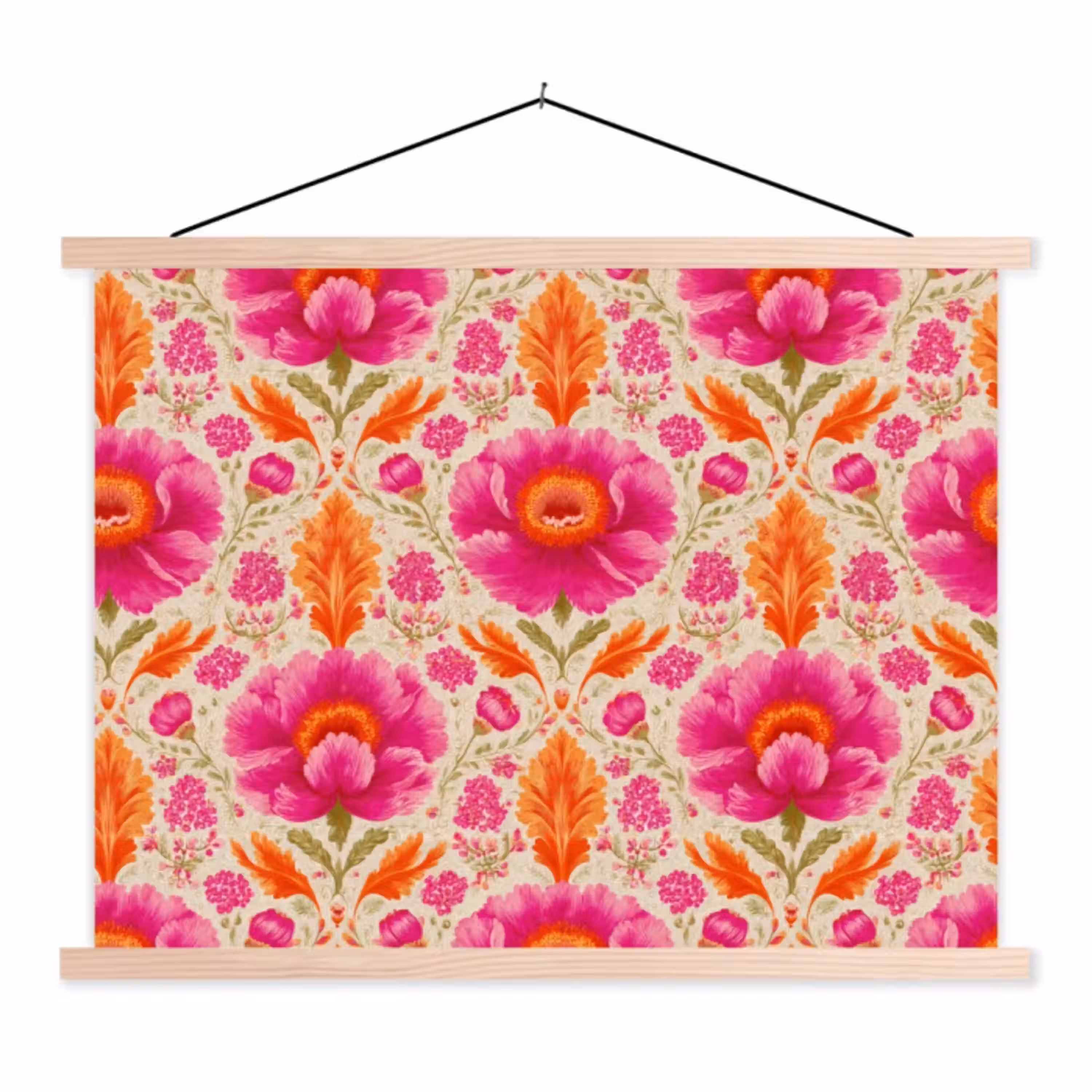 Bloemen - Barok - Roze - Oranje textielposter latten blank klein 122 -3d