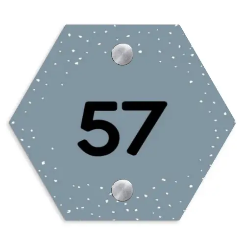 Grijsgroen met stippen - Traditioneel Naambord Hexagon klein -3d
