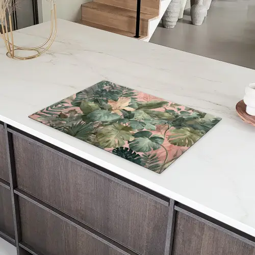 Compositie van bladeren - Groen - Roze Inductie beschermer vinyl 3mm klein -sfeer8