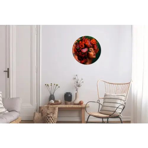 Vrouw - Drankenfruit - Rozen Wandcirkel aluminium klein -woonkamer