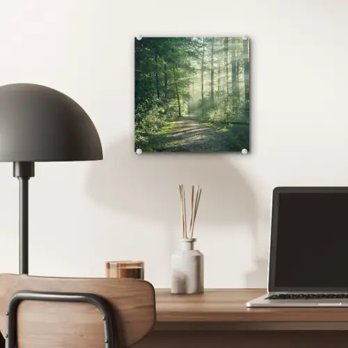 Bos - Pad - Zon - Bomen - Groen - Natuur plexiglas 5mm klein -sfeer6
