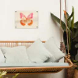 Oranje - Vlinder - Minimalistisch tuinposter los doek klein -sfeer7