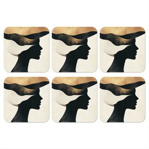Vrouw - Golven - Zwart onderzetter kurk middel -3d