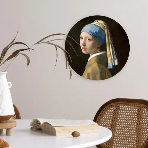 Meisje met de parel - Schilderij - Oude meesters - Vermeer Wandcirkel kunststof plaat 5mm dik klein -sfeer4