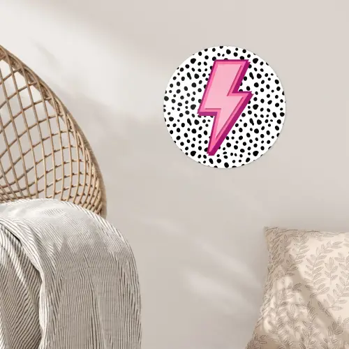 Bliksem - Roze - Stippen Wandcirkel behangsticker klein -sfeer4