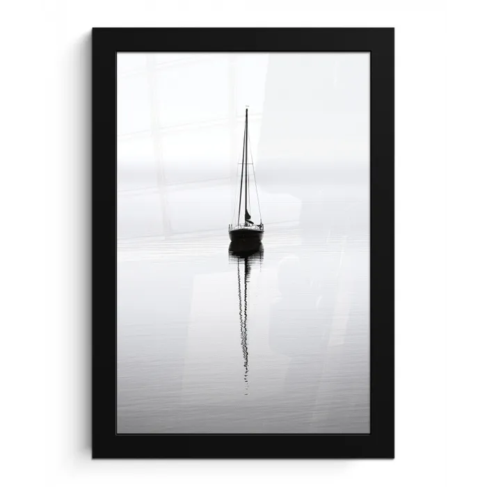 Zeilboot - Zwart - Water - Silhouet fotolijst zwart zonder passe partout klein -3d