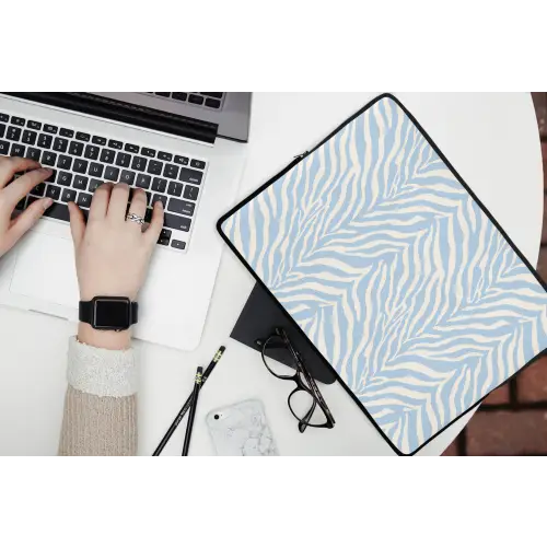 Zebra - Motief - Blauw - Wit laptophoes neopreen klein 279 -bureau