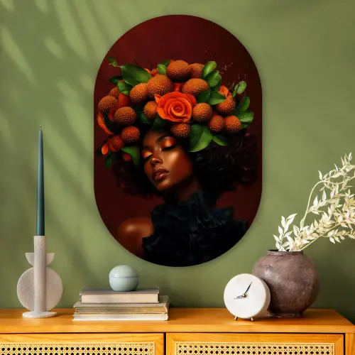 Vrouw - lychee - exotisch Wandcirkel Ovaal Glas middel -sfeer2