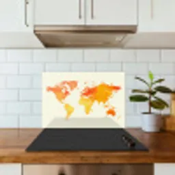 Wereldkaart - Oranje - Kleurrijk keuken achterwand spatscherm klein -sfeer2