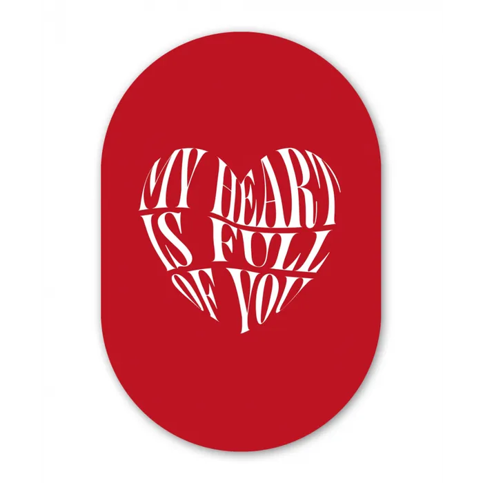 Rood - Hart- Tekst - Valentijn Wandcirkel Ovaal Glas middel -3d