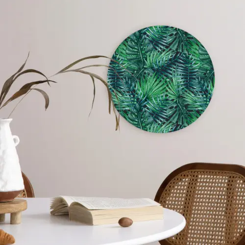 Blauw - Palmbladeren - Afsnijding Wandcirkel plexiglas klein 852 -sfeer4