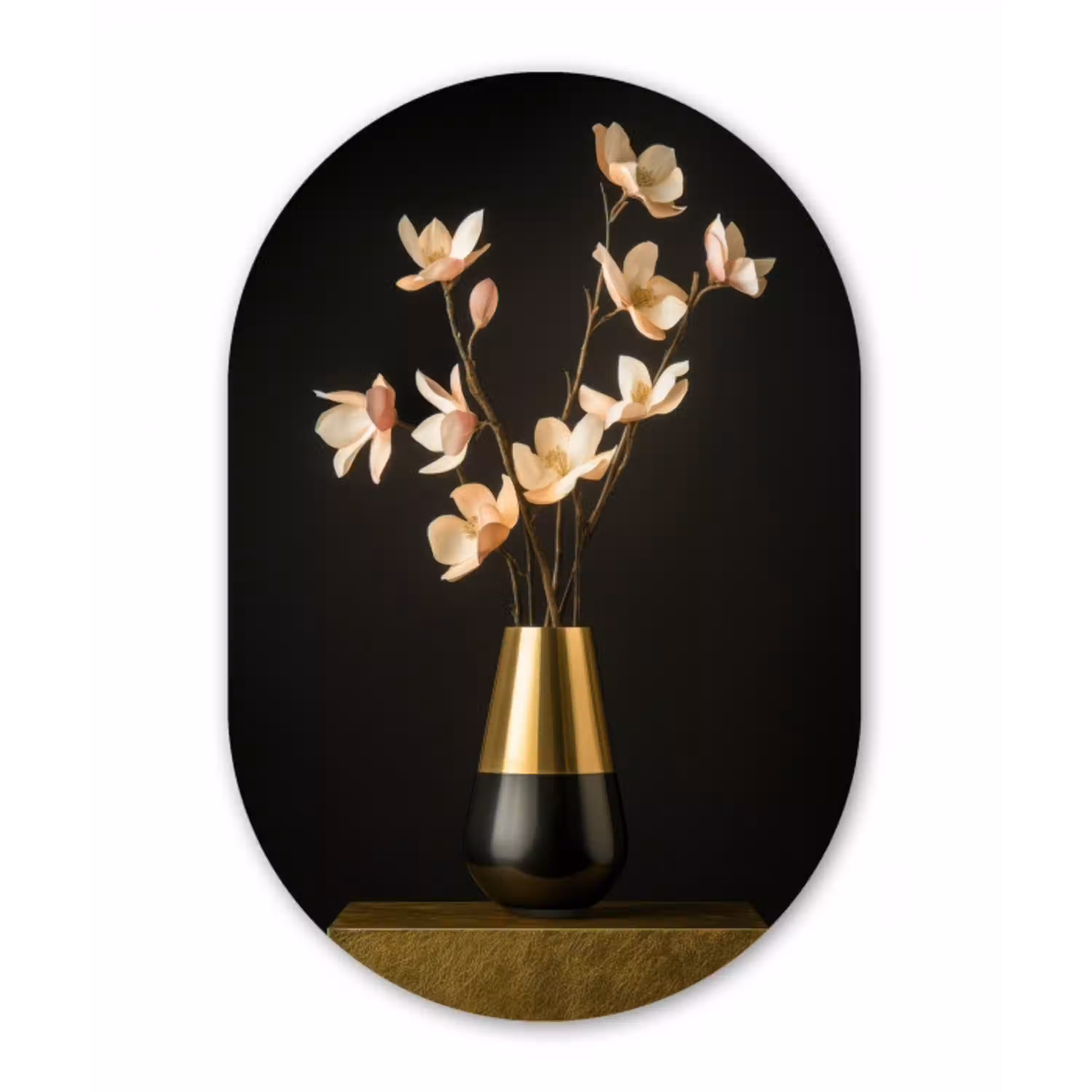 Sierlijk - Boeket - Goud - Vaas Wandcirkel Ovaal Glas middel -3d