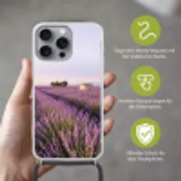 Lavendel - Landschap - Sereen - Paars Hoesje iPhone 16 Pro Max met koord klein -sfeer2_DE