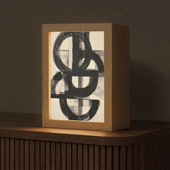 Cirkels - Lijnen - Vormen - Zwart Light Box met kabel (Tafellamp) klein -z3d_website