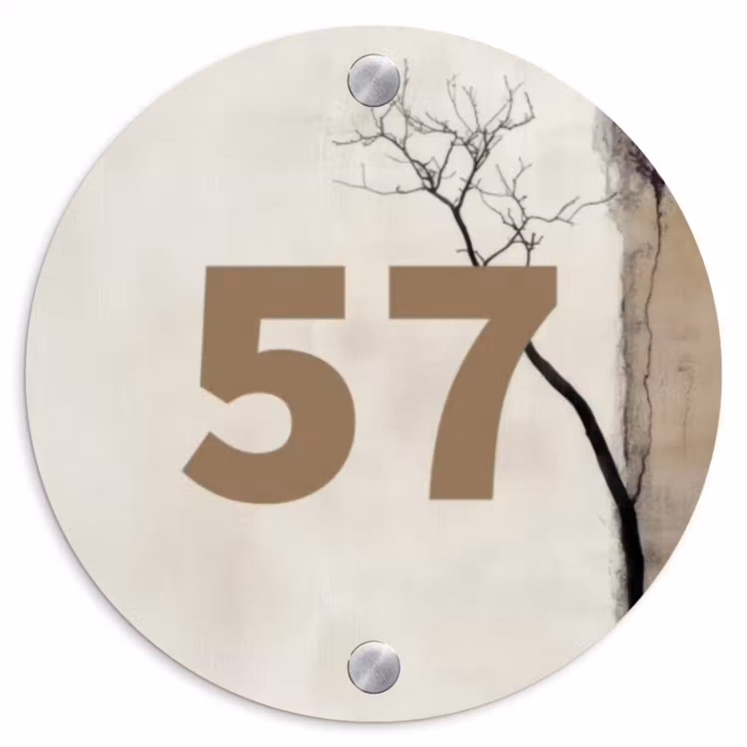 Naambordje voordeur - Rond - Boomsilhouet beige achtergrond - Traditioneel