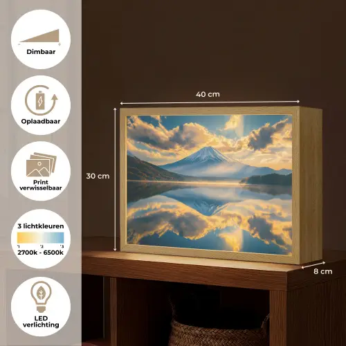 Berg - Rivier - Zonsondergang Light Box met batterij (Wandlamp) middel -USP_websiteoverzichtNL