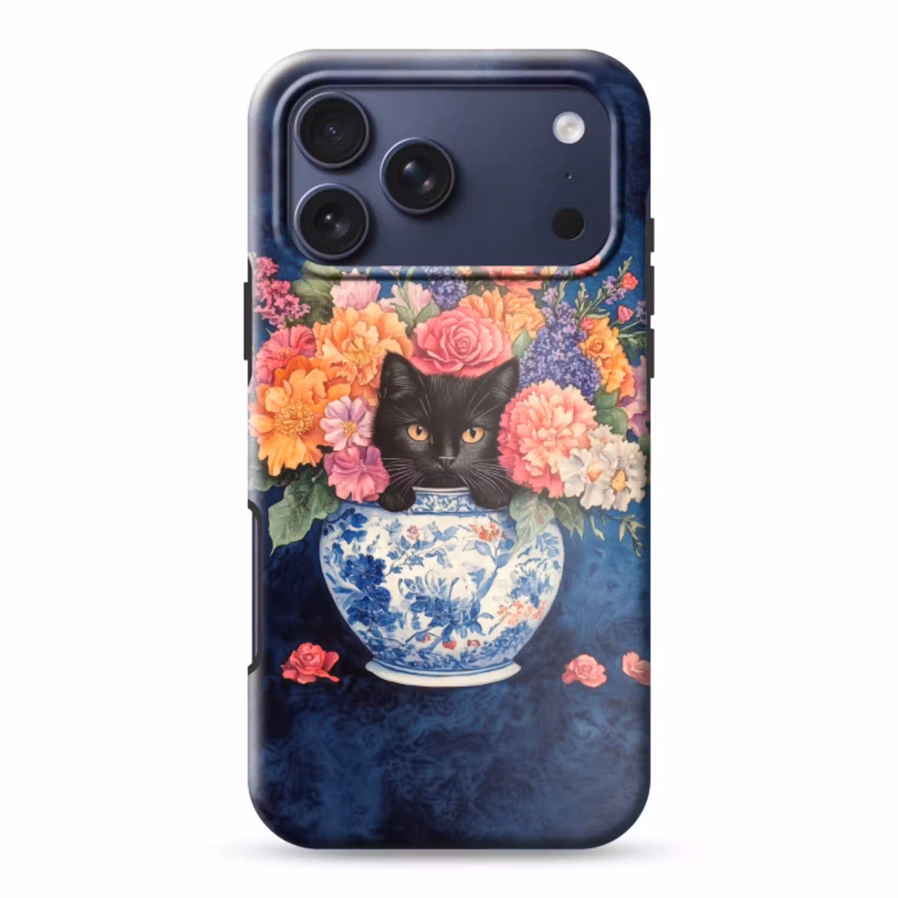 Kat - Felgekleurde bloemen - Vaas Toughcase MagSafe Apple iPhone 17 Pro Max klein -3d