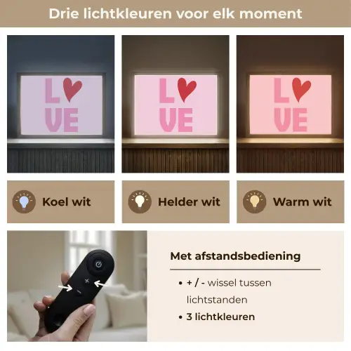 Love - Roze - Hart - Valentijn Light Box met batterij (Wandlamp) middel -USP_lichtkleurNL