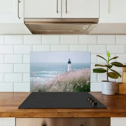 Vuurtoren - Klif - Zee - Bloemen keuken achterwand spatscherm klein -sfeer2
