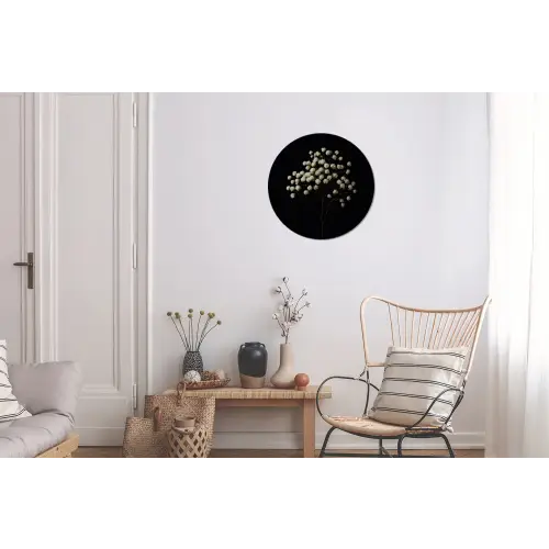 Gipskruid - Bloemetjes - Wit - Minimalistisch Wandcirkel aluminium klein -woonkamer