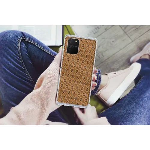 Okergeel - Patroon - Bloem - Donkerblauw Telefoonhoesje Samsung Galaxy S10 Lite klein 364 -handS10Lite