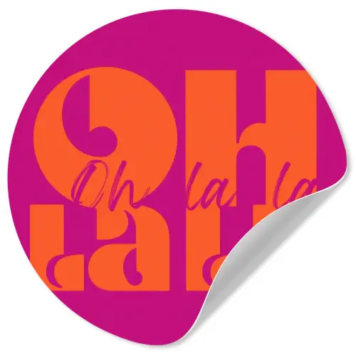 Oh la la - Roze - Oranje - Gestapelde letters Wandcirkel behangsticker klein -3d