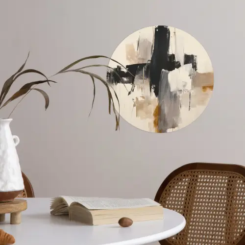 Penseelstreken - Ruw - Abstract - Beige Wandcirkel behangsticker klein -sfeer3