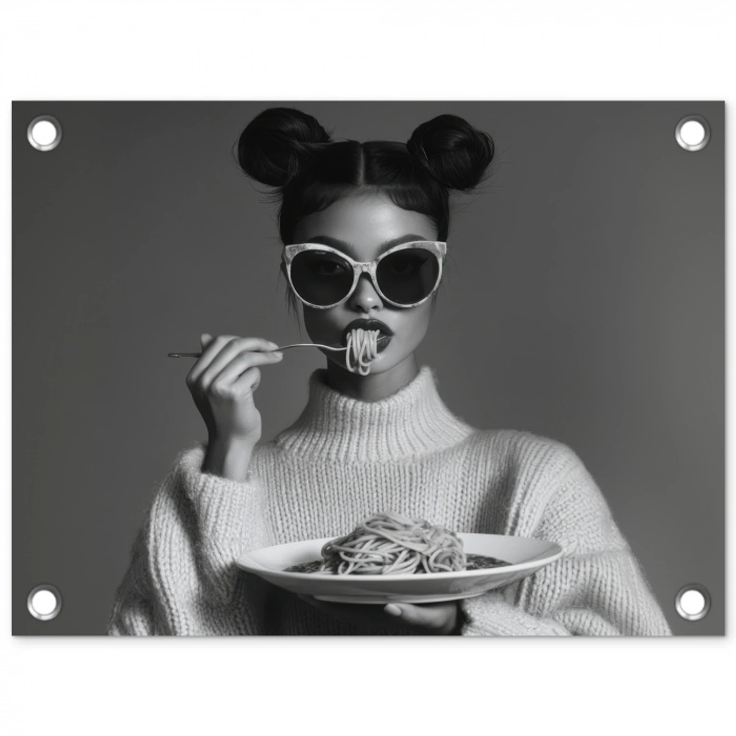 Vrouw - Pasta - Zonnebril tuinposter los doek klein -3d