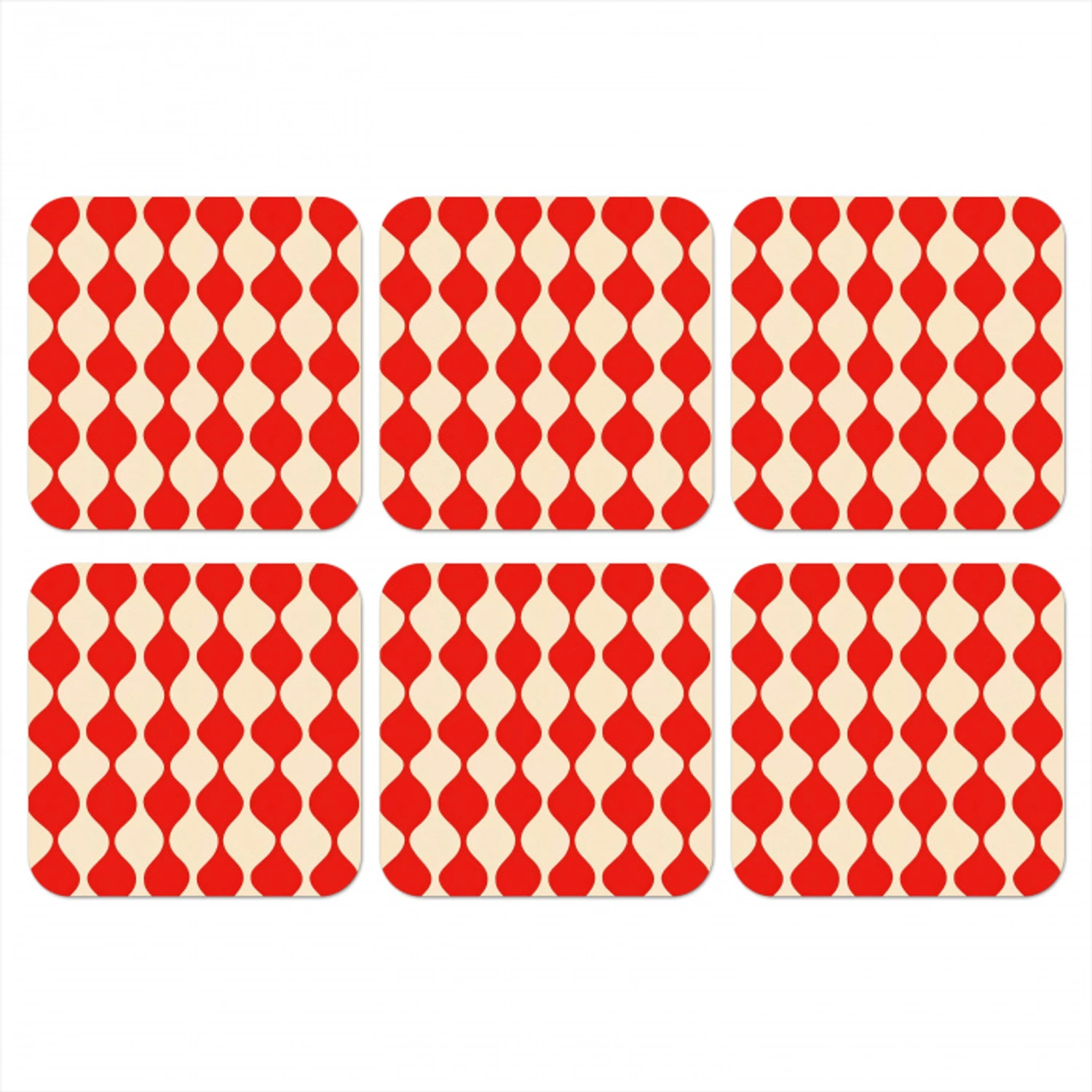 Golvend patroon - Retro - Rood - Beige onderzetter kurk middel 366 -3d