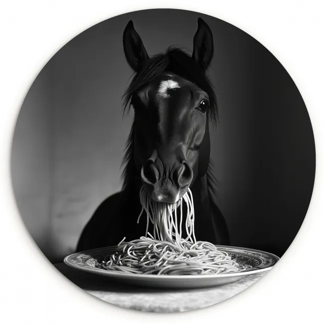 Muurcirkel - Paard - Bord - Pasta - Tafelkleed - Zwart Wit - Dieren