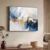 Goud - Blauw - Verf - Kunst - Modern Textielframe zwart klein -sfeer3