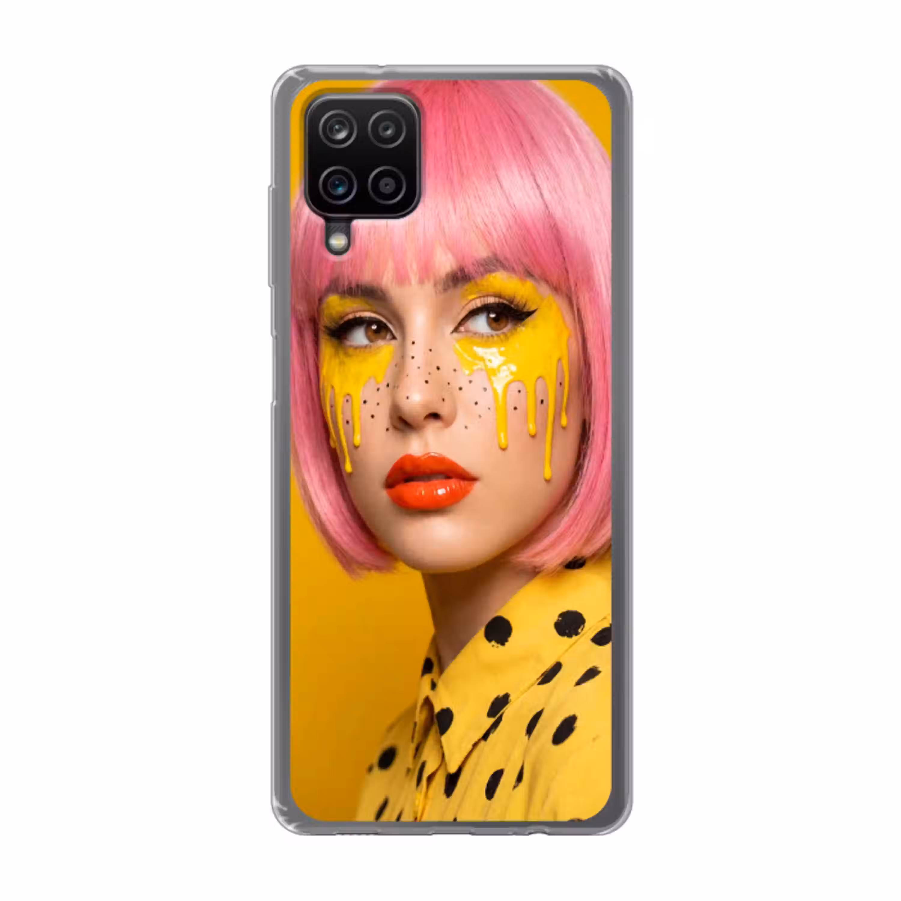 Vrouw - Portret - Abstract - Kleurrijk - Geel Telefoonhoesje Samsung Galaxy A12 klein -3d