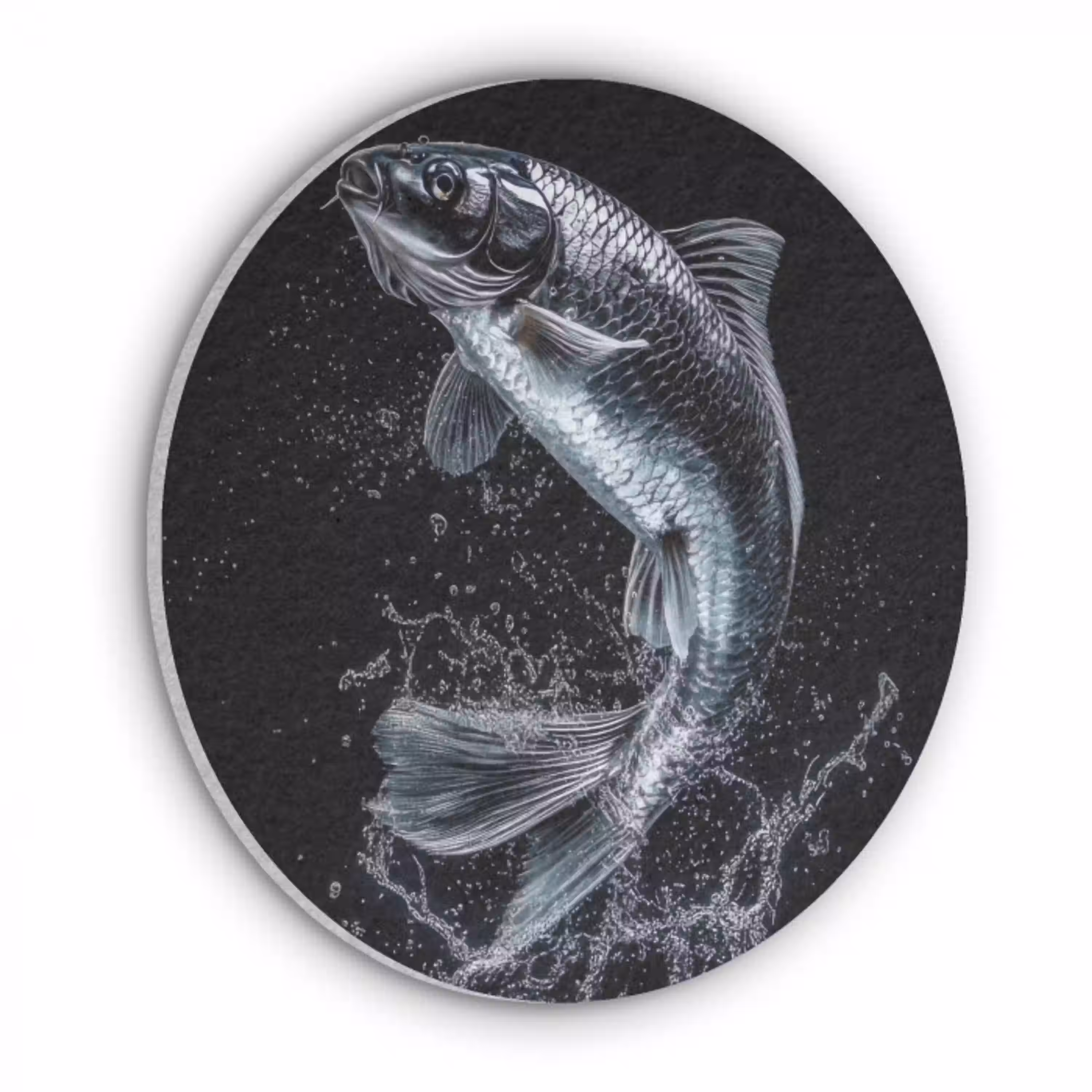Vis - Koi - Zwart - Water Akoestische PET Vilt - Rond klein -3d
