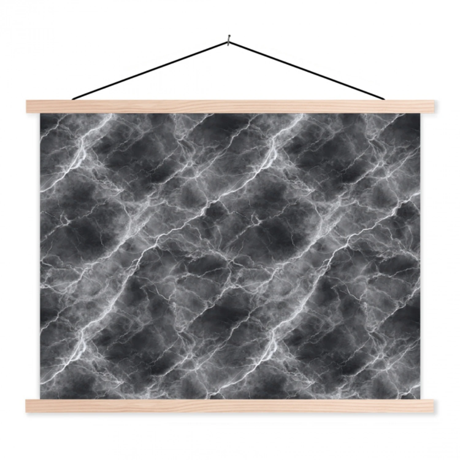 Donkergrijs - Bliksem - Marmer textielposter latten blank klein 122 -3d