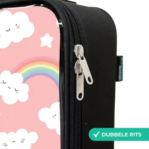 Roze met regenboog patroon Kinderkoffer - Zwart klein -rits_NL