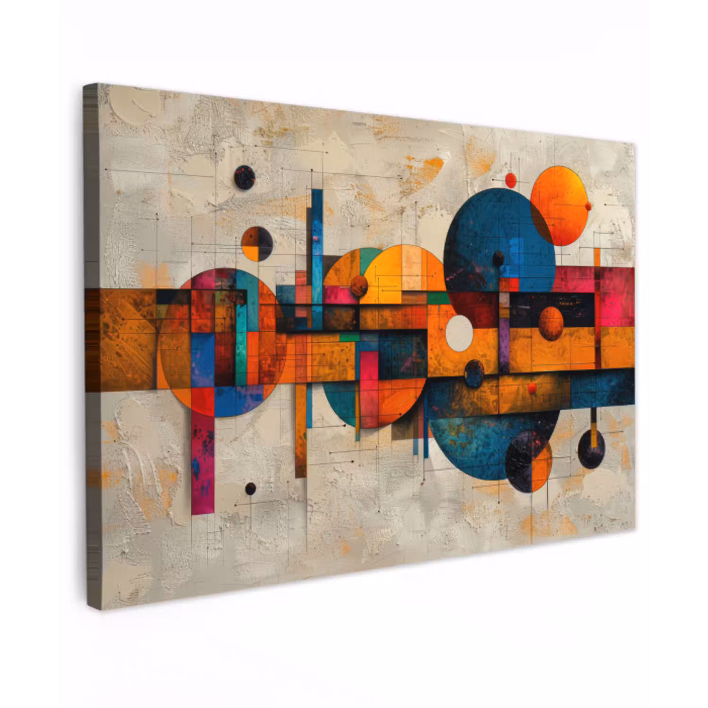Vintage - Moderne kunst - Oranje - Geometrische vormen canvas 2cm klein -z3d