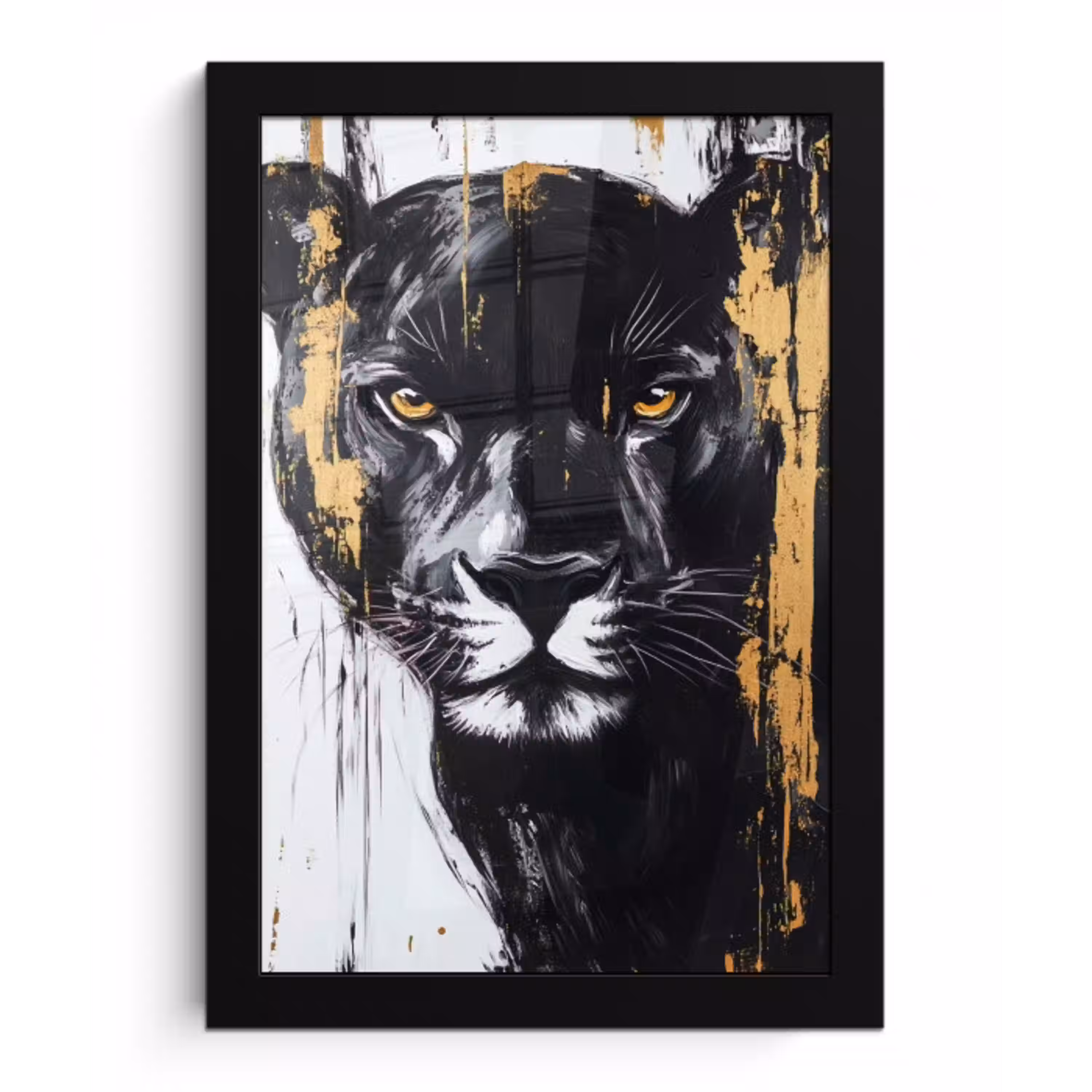 Panter - Zwart - Abstract - Verfstreken fotolijst zwart zonder passe partout klein -3d