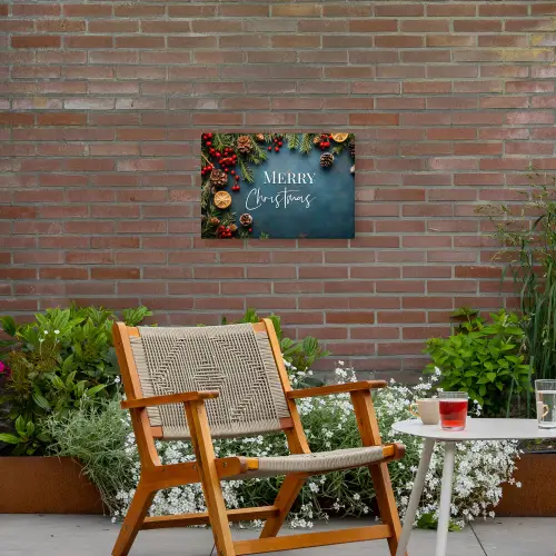 Merry Christmas - Blauw - Kerst - Winter Tuinposter op houten frame 2 cm dik klein -sfeer3