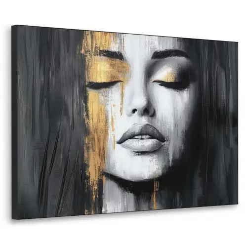 Gezicht - Vrouw - Penseelstreken - Abstract Textielframe - compleet frame klein -3d