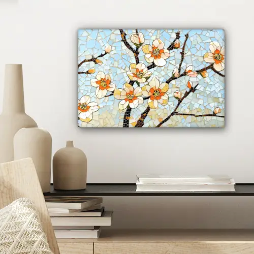 Bloesems - Wit - Mozaïek - Tak canvas 2cm klein -sfeer6