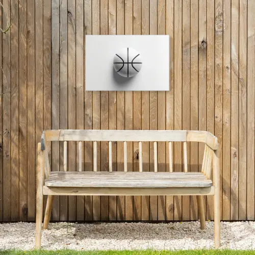 Basketbal - Wit - Schaduw - Lijnen Tuinposter op houten frame 2 cm dik klein -sfeer4