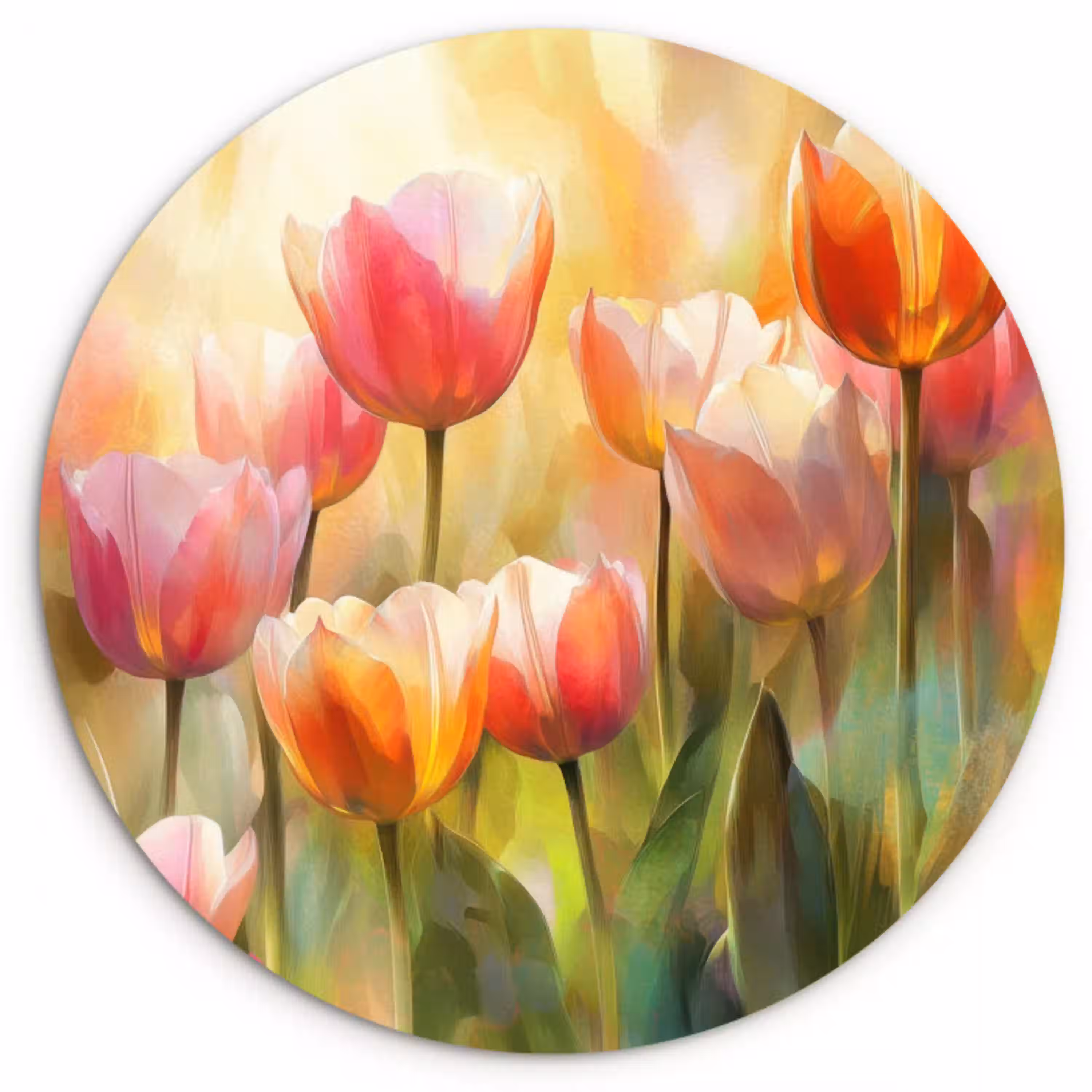 Tulpen - Sprookjesachtig - Kleurrijk Wandcirkel kunststof plaat 5mm dik klein -3d
