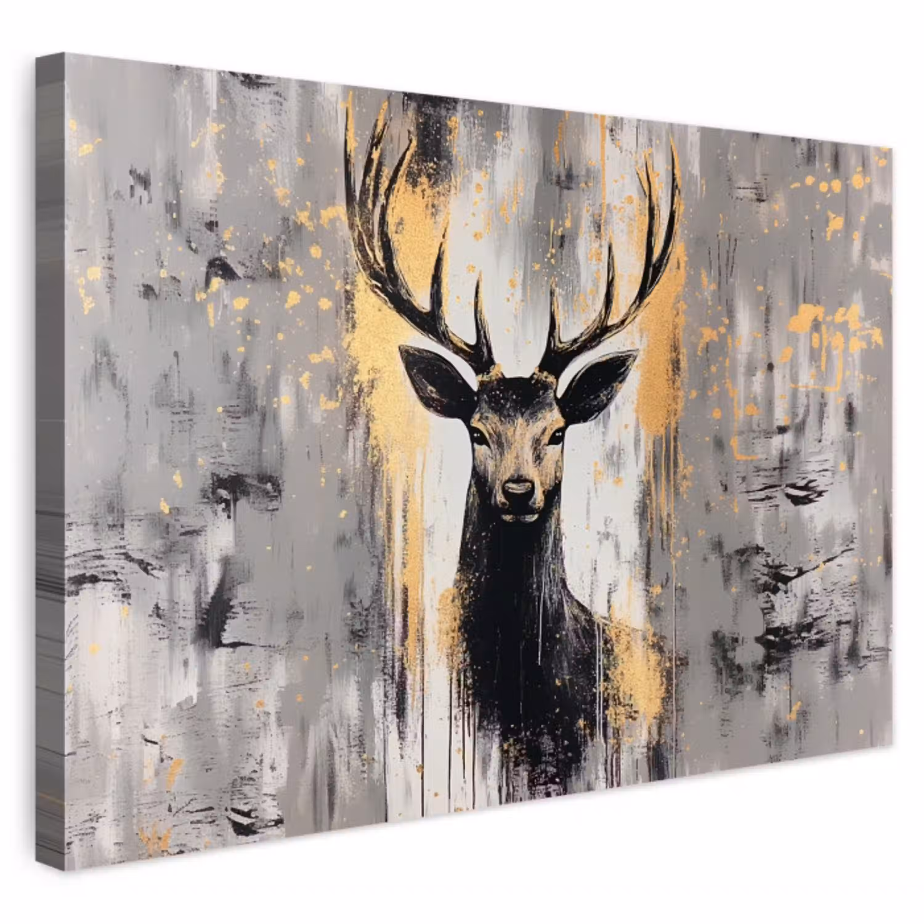 Abstract - Hert - Gewei - Goud Tuinposter op houten frame 2 cm dik klein -3d