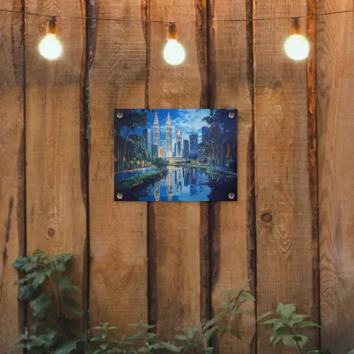 Stad Kuala Lumpur - Skyline - Wolkenkrabbers - Water tuinposter los doek klein -sfeer1