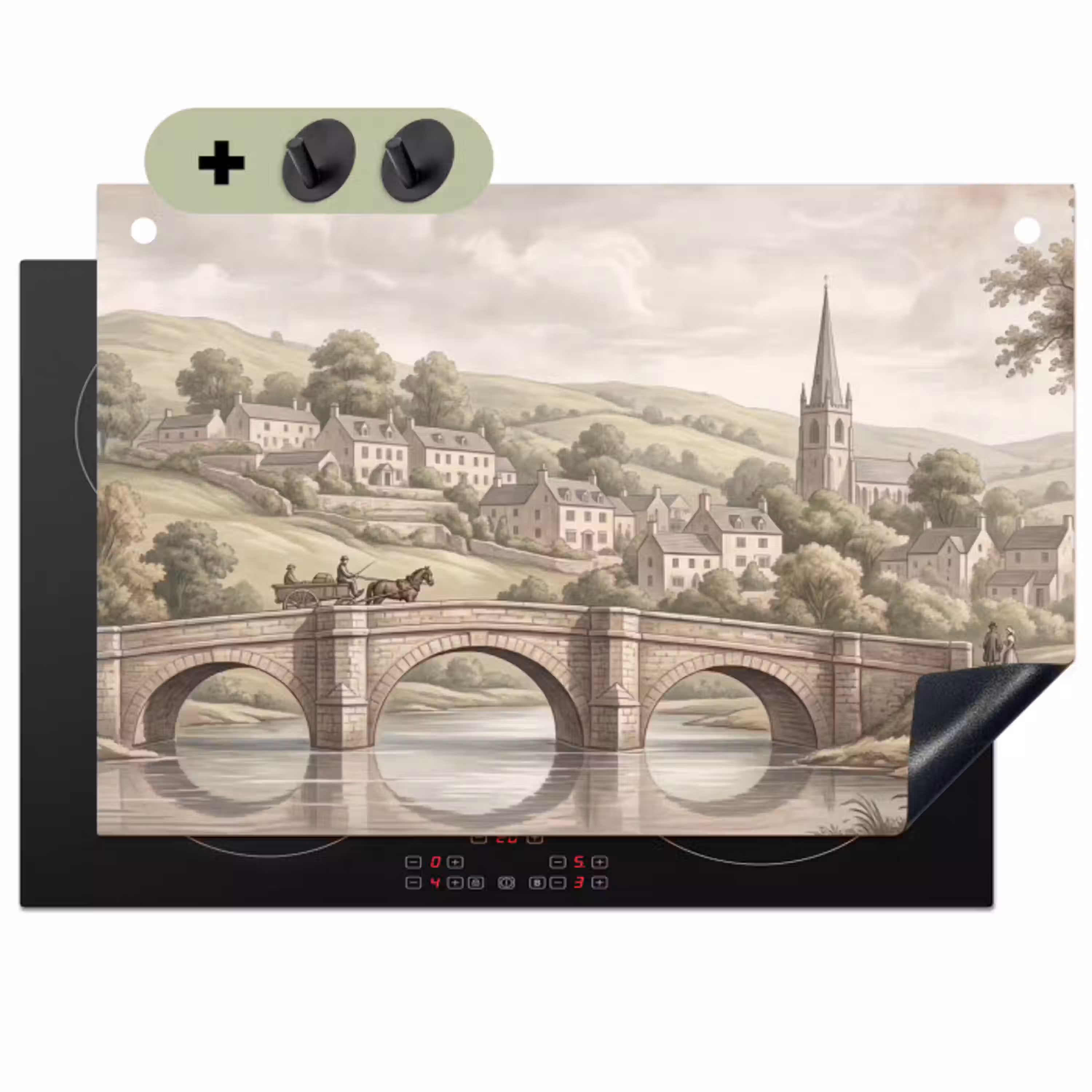 Dorp - Brug - Uitzicht - Groen Inductie beschemer met haakjes klein -3d