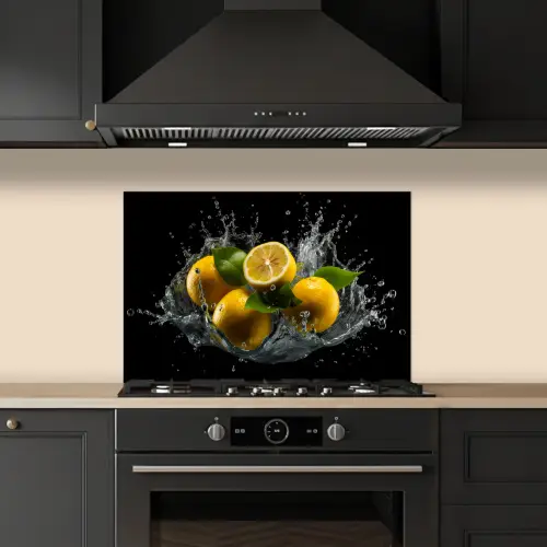 Citroen - Fruit - Geel - Zwart keuken achterwand spatscherm klein -sfeer1