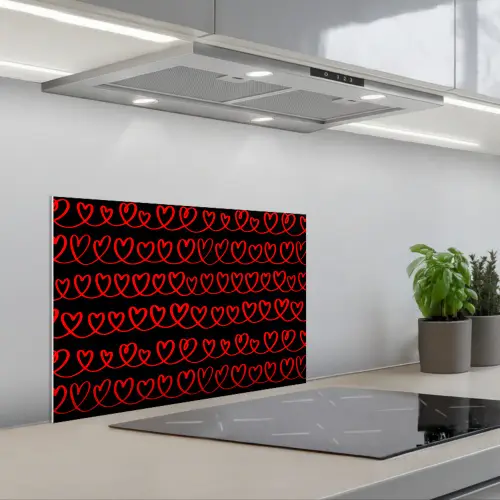 Verweven - Harten - Zwart - Rood keuken achterwand spatscherm klein 900 -3d_schuin